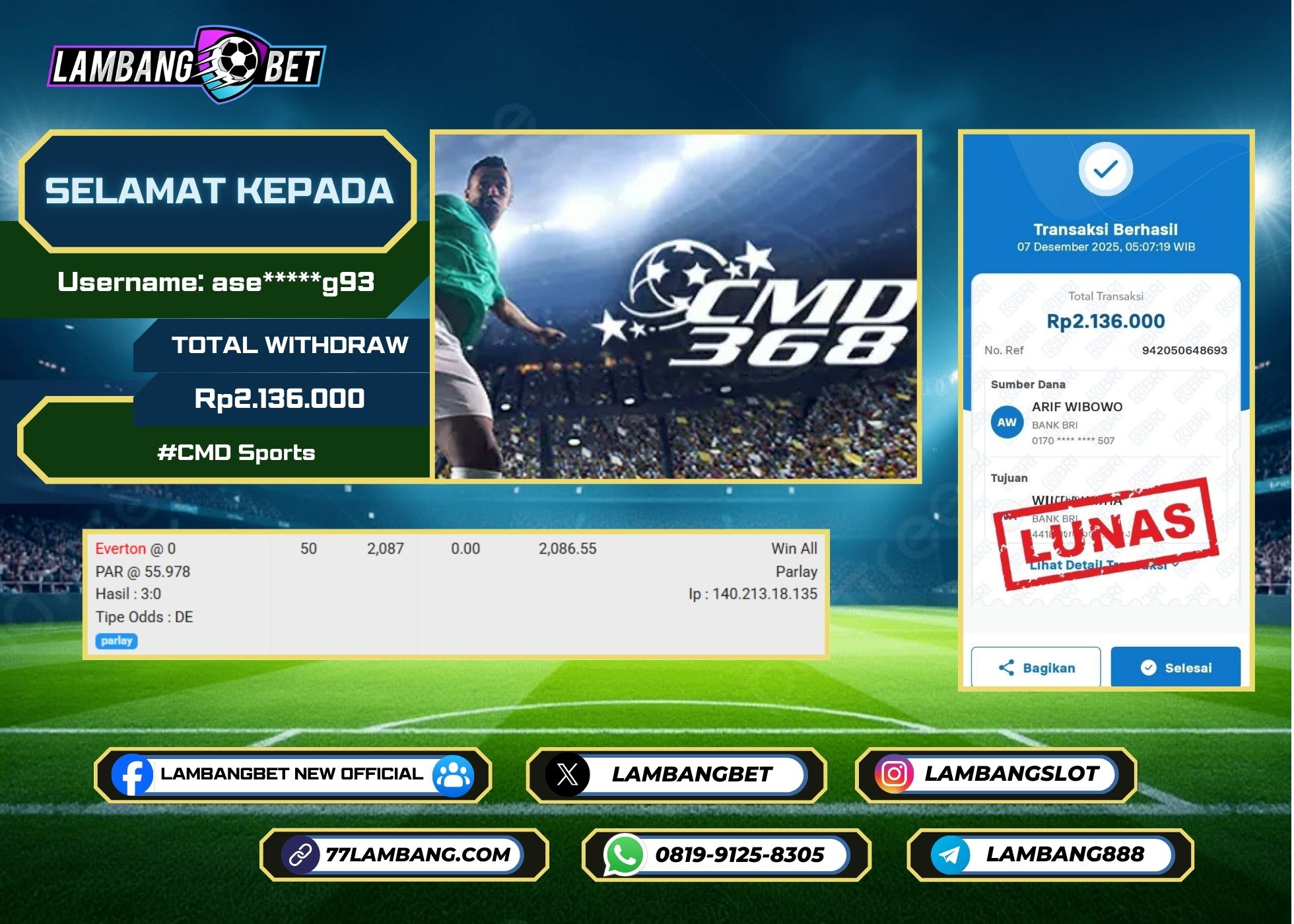 LAMBANGBET [7 DESEMBER 2025] JACKPOT SPORTS CMD Sports "Rp2.136.000" LUNAS